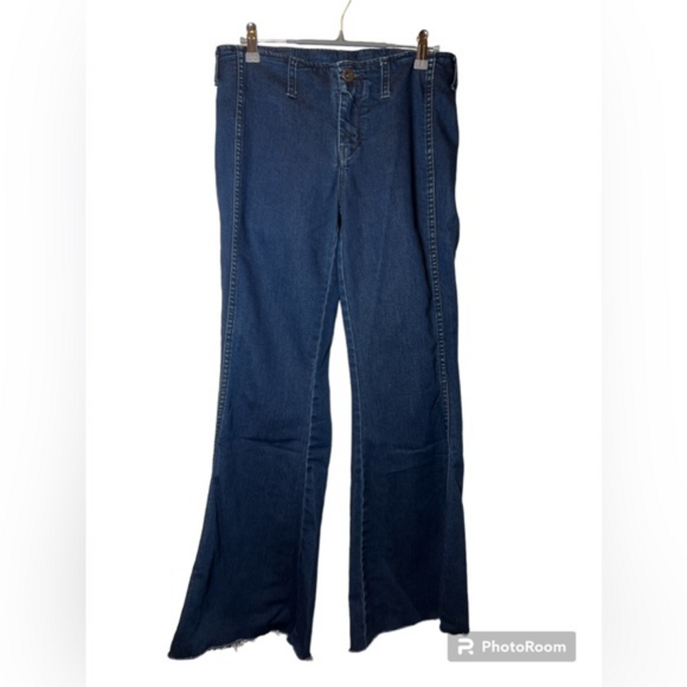 NWOT Free People Sz W27 Dark‎ Wash Flare/Bell Raw Hem Cotton Blend Jean